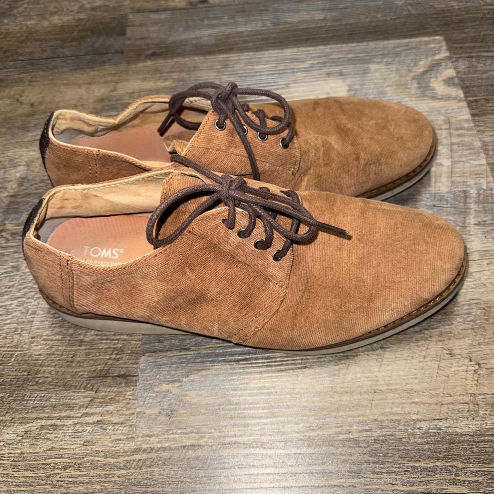 TOMS Preston Mens 10.5 Bark Brown Micro Corduroy Oxford Lace Up Casual Shoes - Picture 7 of 10